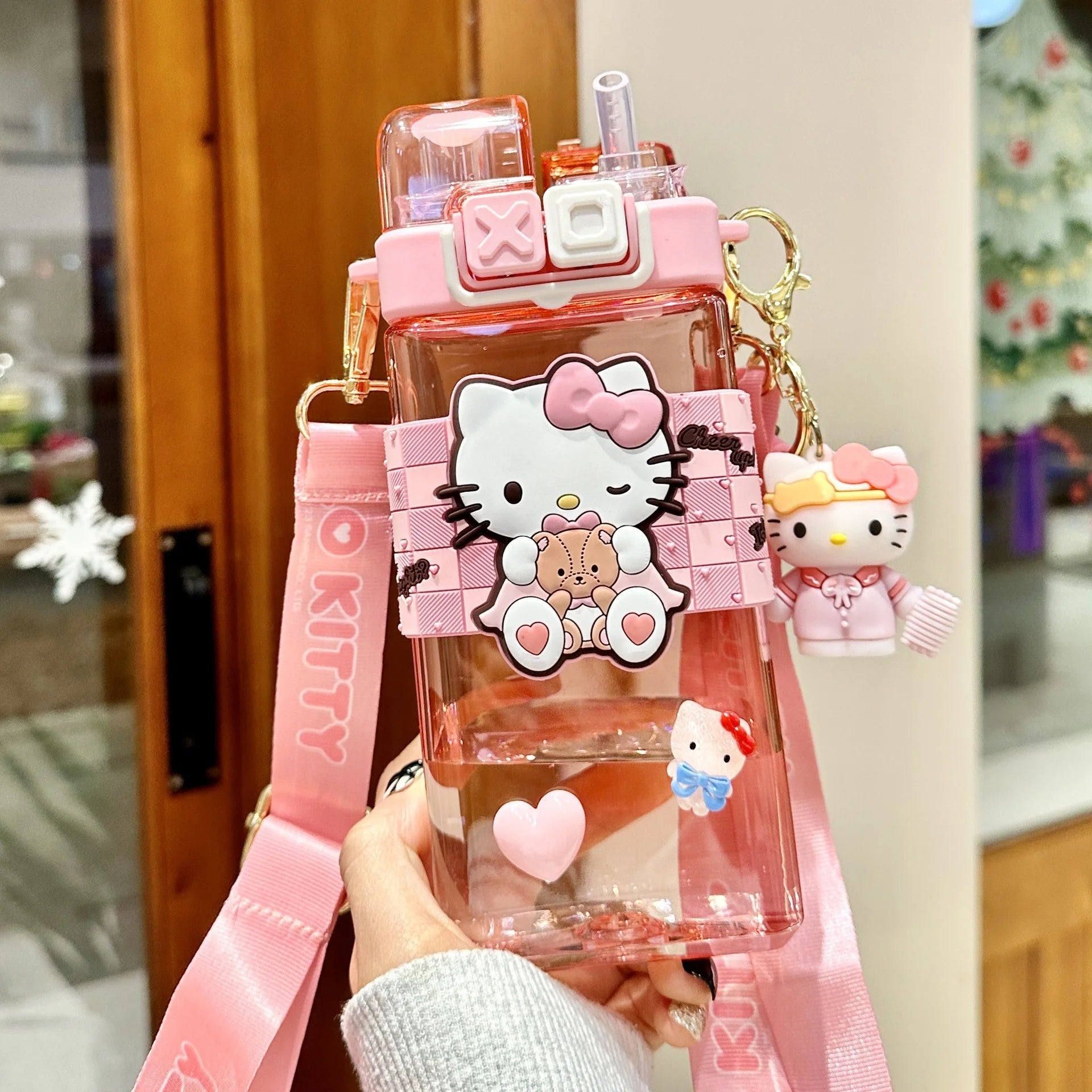 Hello Kitty Kuromi High-Quality Plastic Cup Convenient Carry-Handle Direct-Drink Cup Student & Casual Water Cup Water Bottle Qme 20