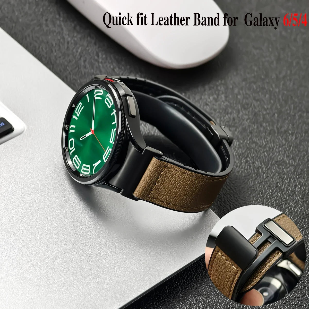 20mm Quick fit Leather Band for Samsung Galaxy Watch 6 5 4 40 44mm watch 5 pro 45 for 6/4 classic 43 47mm 42 46mm No Gaps Strap Qme