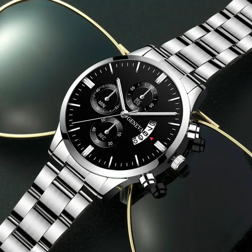 Fashion Mens Watches Luxury Silver Stainless Steel Quartz Wrist Watch Man Business Watch for Men Calendar Clock Reloj Hombre Qme