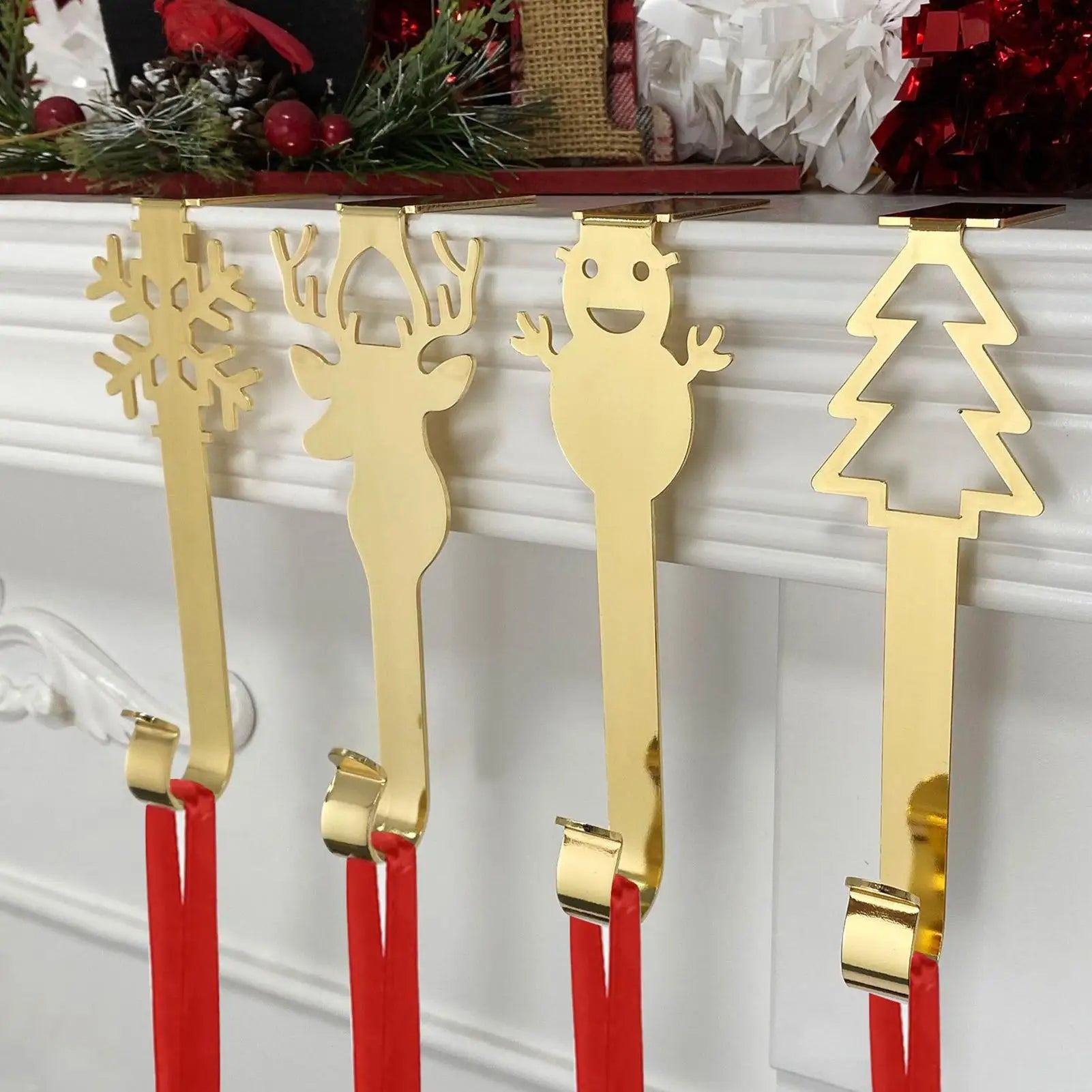 Stocking Holders For Mantle Non-Slip Heavy Duty Christmas Hooks 4 Pieces Garland Hanger Stocking Holders For Home Window Counter Qme