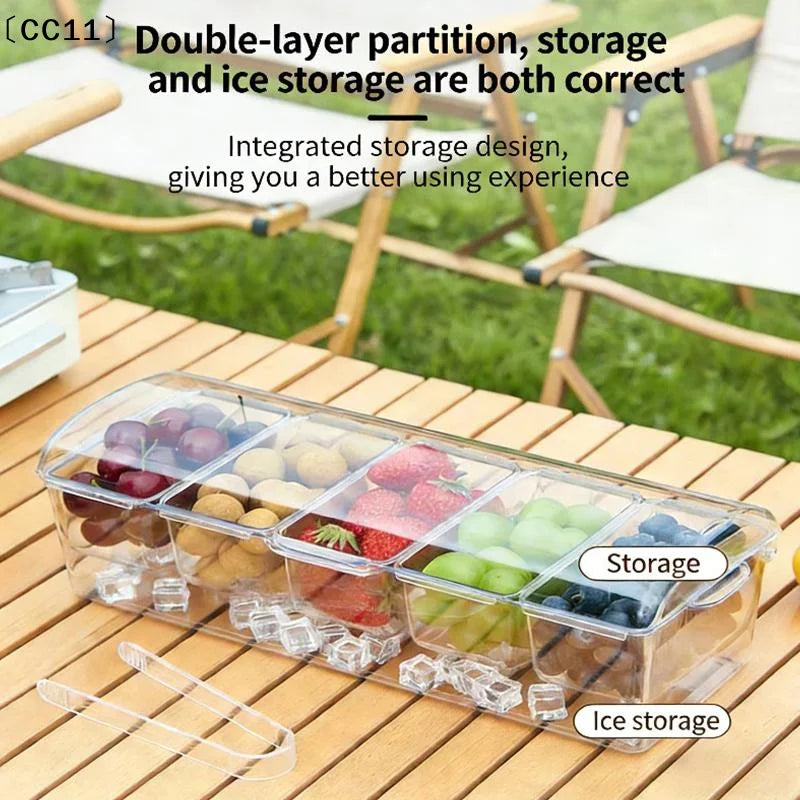 Chilled Condiment Server 5 Compartment Acrylic Lid Clear Salad Qme