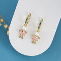 Hot Sale Cute Crystal Zirconia Design Small Doll Character Drop Earrings Simple For Woman Girl Birthday Jewelry Friendship Gift Qme Pink