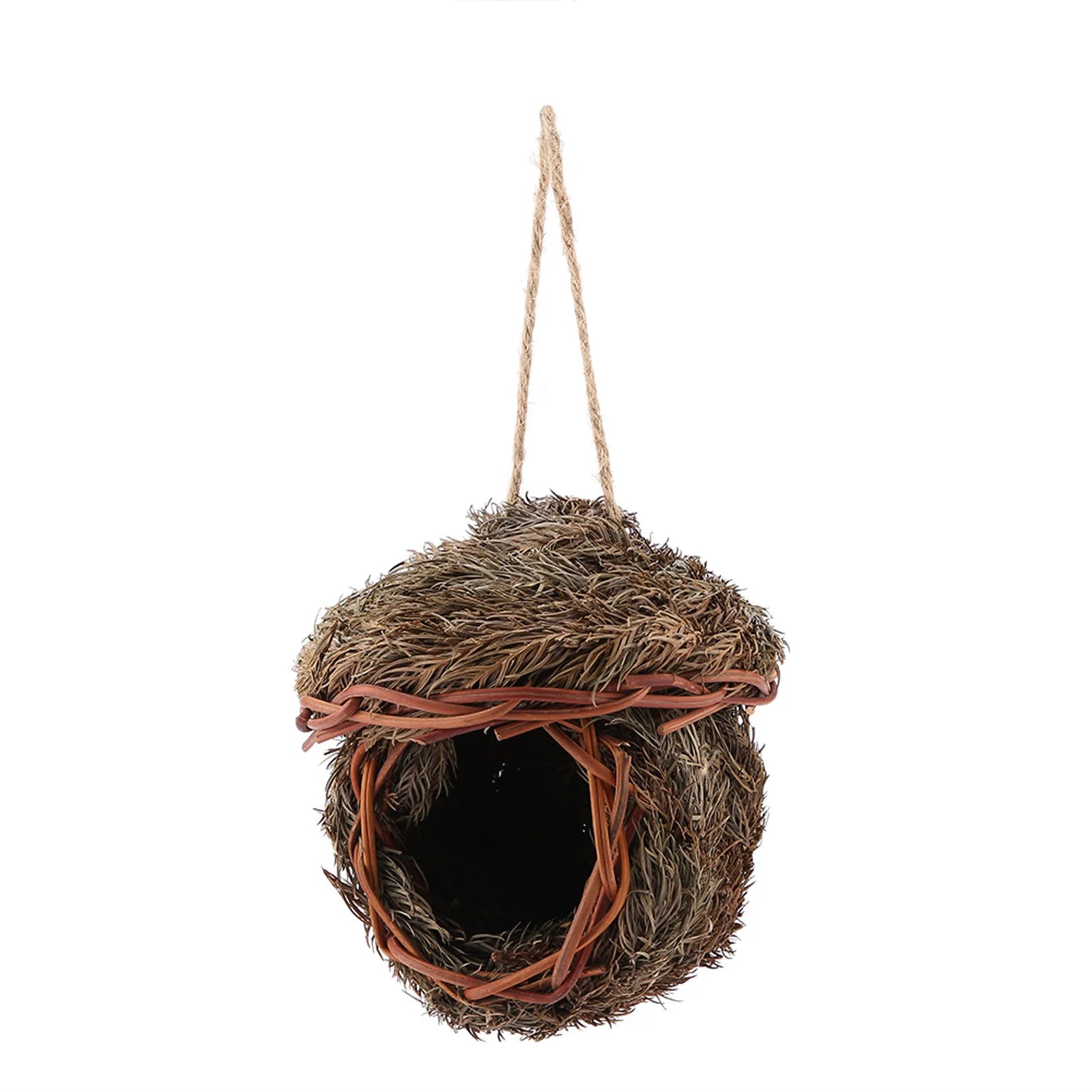 Handmade Woven Bird Nest Cage Hanging Parrot House Hamster Small Pet Nest Cage Natural Straw Bird Hut Home Decor Animal Hideout Qme black