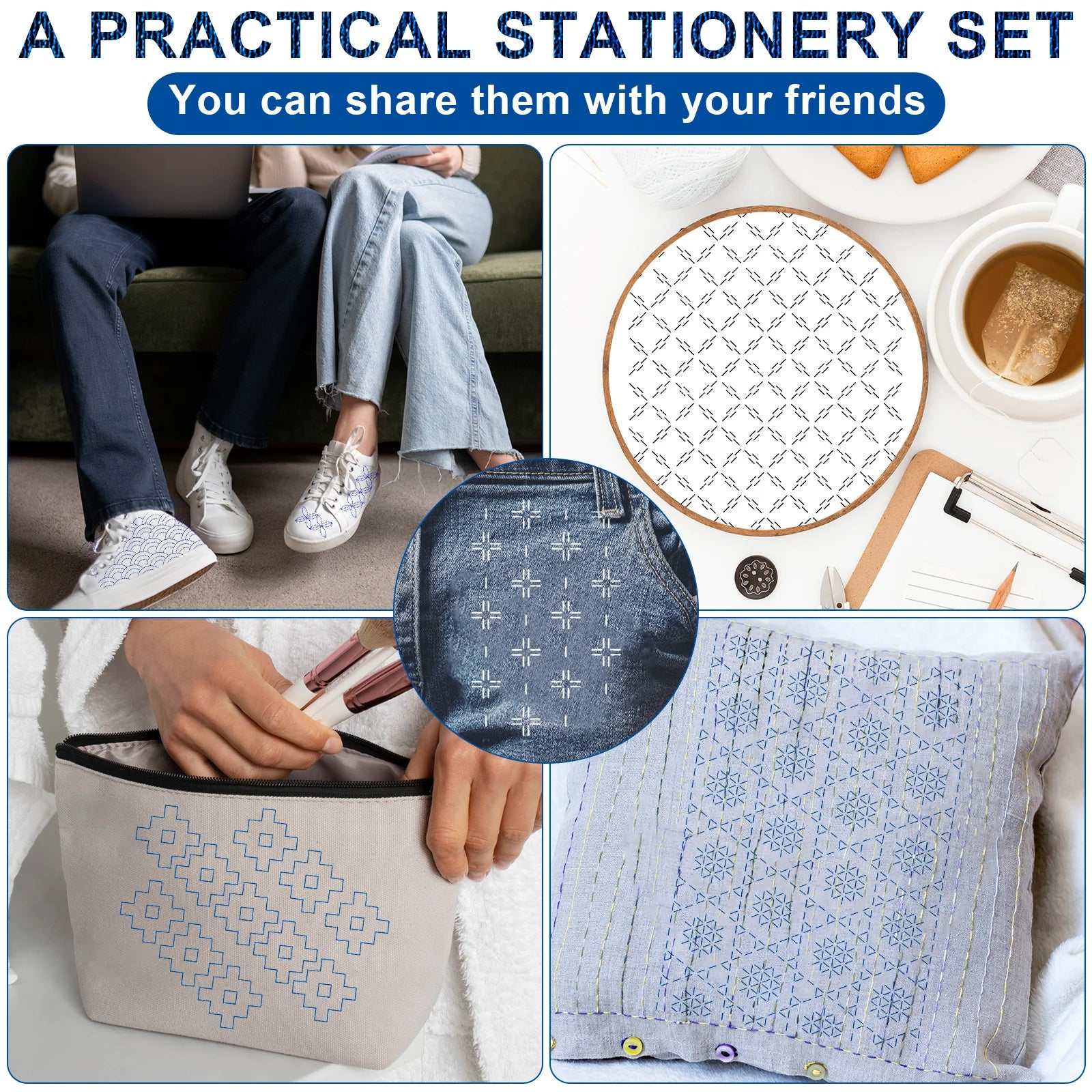 108Pcs Sashiko Embroidery Pattern Set Stabilizers Water Soluble Embroidery Transfer Stencils Stabilizers Embroidery Paper Stick. Qme