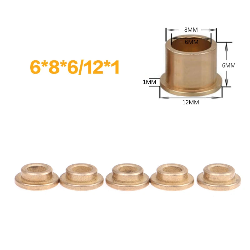 5Pcs Flanging Self-Lubricating Bearing Powder Metallurgy Oil Copper Bushing Guide Sleeve With Stepped Flange Hardware Qme 6x8x6