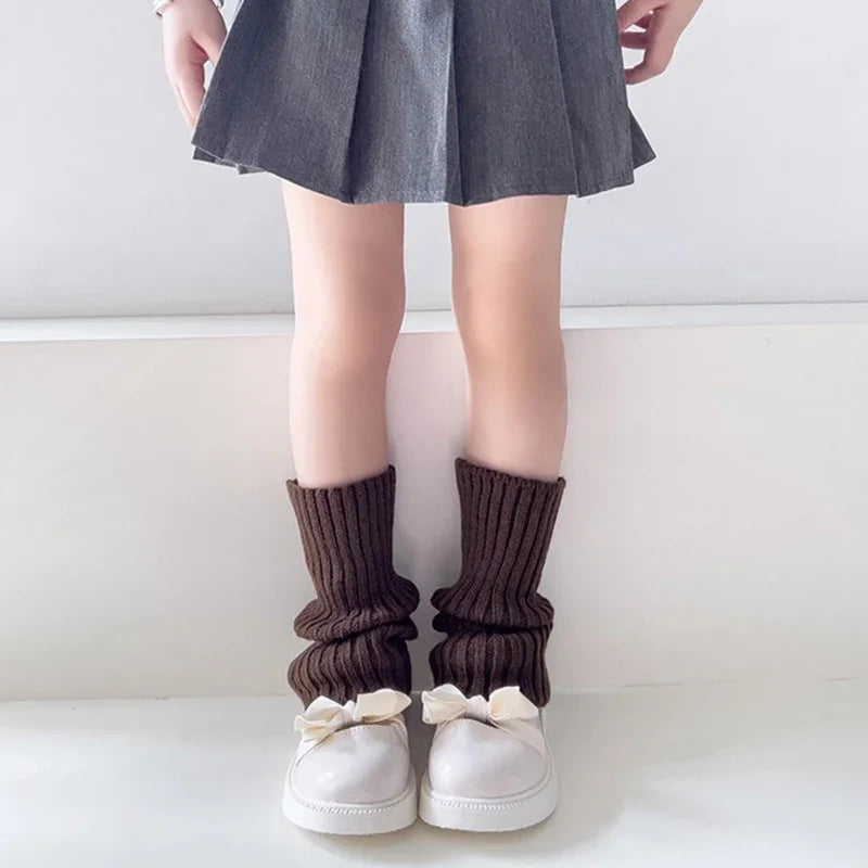 Sweet Girls Candy Color Korean Kids Leg Warmers Knitted Foot Cover Children Solid Autumn Winter Elastic Versatile Elephant Socks Qme A11 28cm or 11.02inch