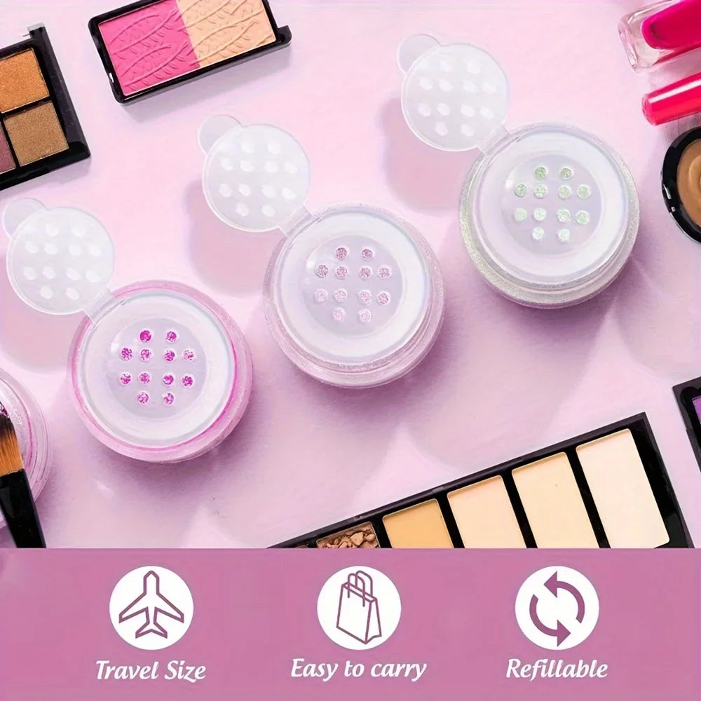 Mini transparent powder compact, small travel-sized cosmetic glitter container, dispenser, cosmetic storage jar Qme