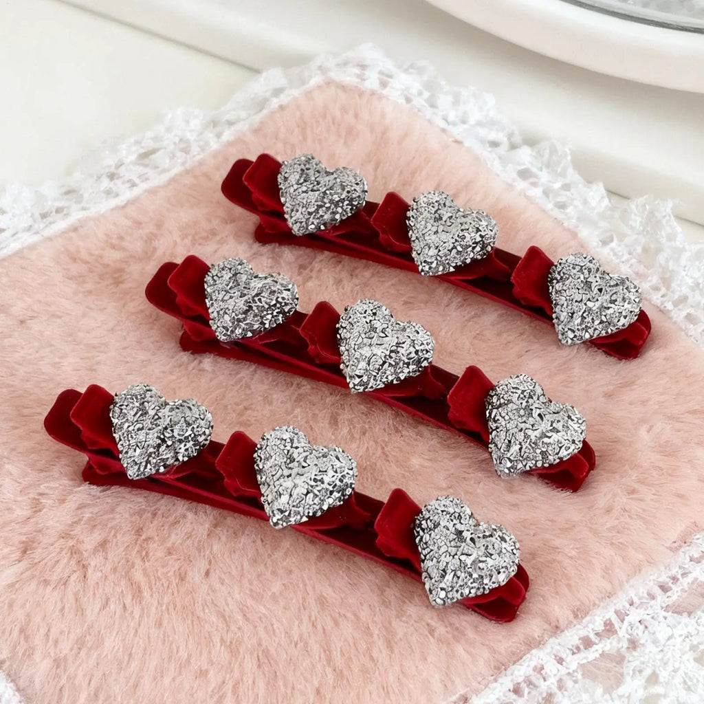 Heart-shaped Hair Clips Retro Braid Clip Crystal Stone Barrettes Qme