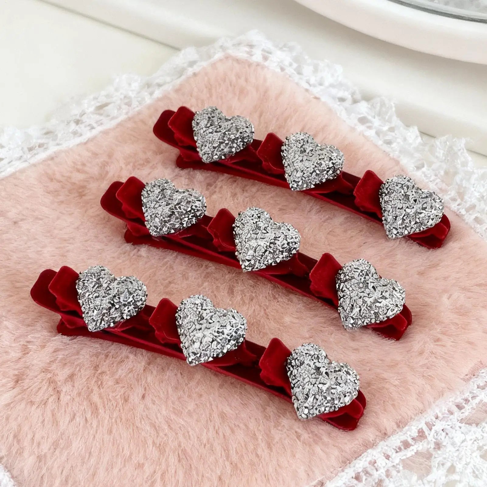 Heart-shaped Hair Clips Retro Braid Clip Crystal Stone Barrettes Qme