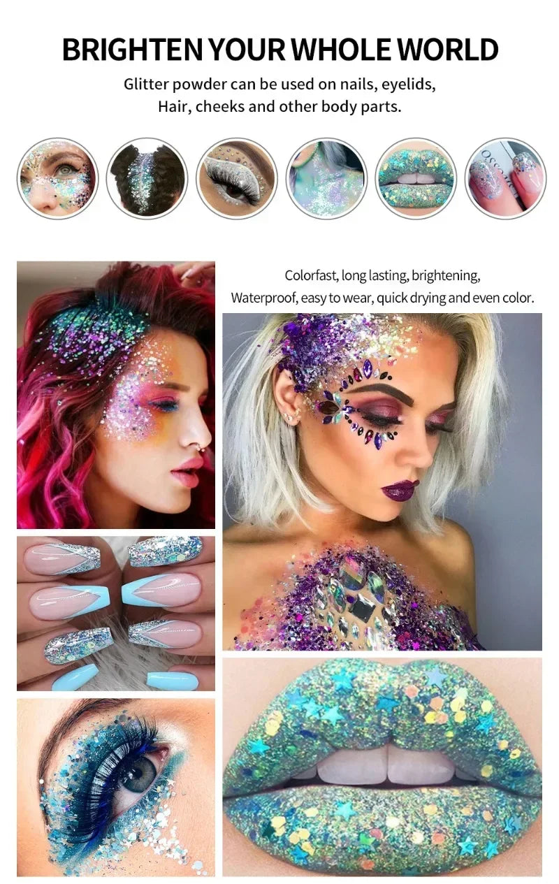 Body Glitter Gel Sequins Long Acting Face Eyes Hair Prom Party Qme