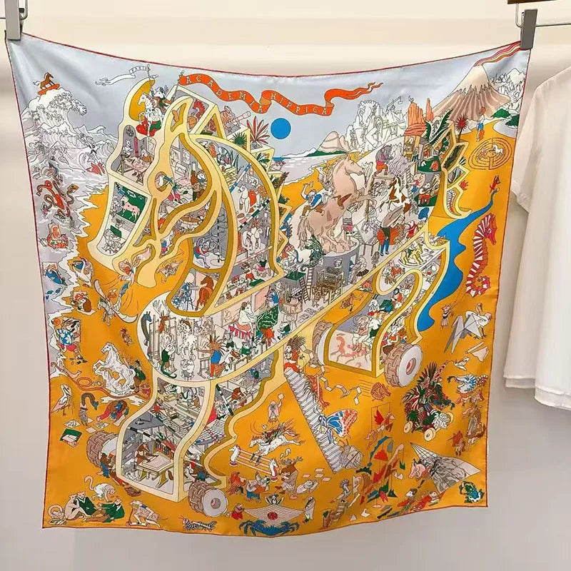 Silk Scarf Women Square Orange Luxury Big Floral Print Scarves Qme rg-4 One Size