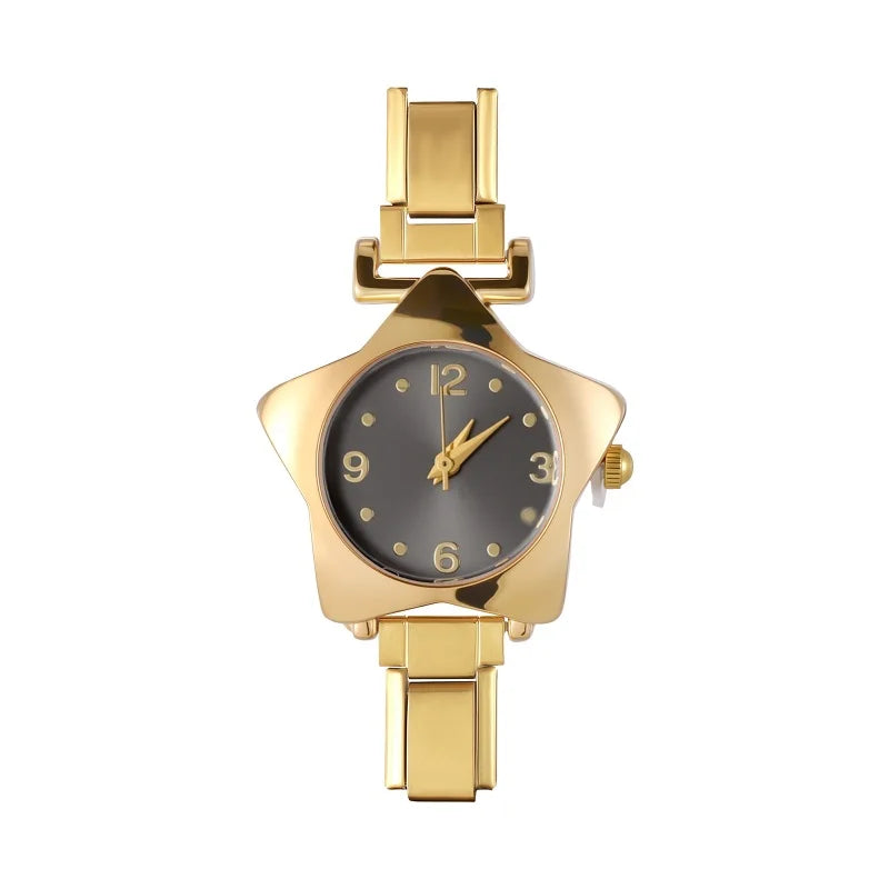 1 Piece Gold Retro Simple Men Women's Watch Stainless Steel Strap Watch Star Dial Casual Fashion Watch Suitable for Daily Wear Qme Style 15