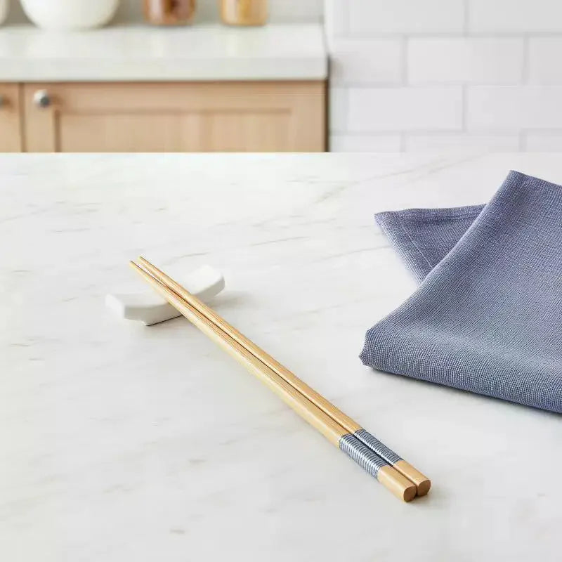 10 Pairs Premium Blue-Edged Bamboo Chopsticks Northern Bamboo Safe High Quality Smooth Elegant For Meals Decoration Qme Default Title