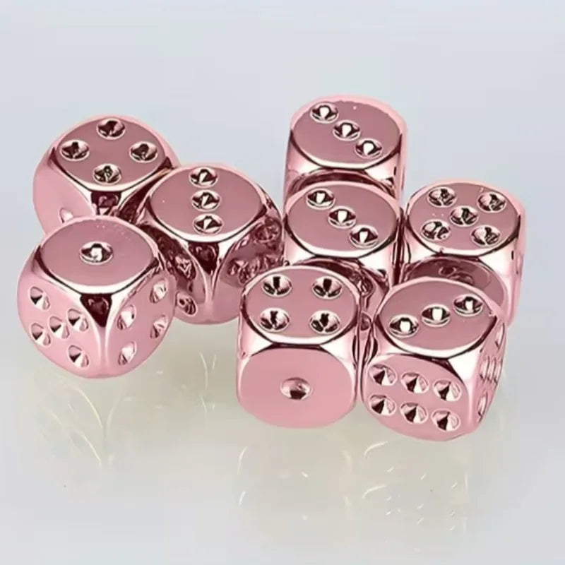 Metallic Dice Set 6 Sided Standard Game Dice for Tabletop Board Game Bar Party DND RPG Gaming Accessories Qme rose golden-3pcs