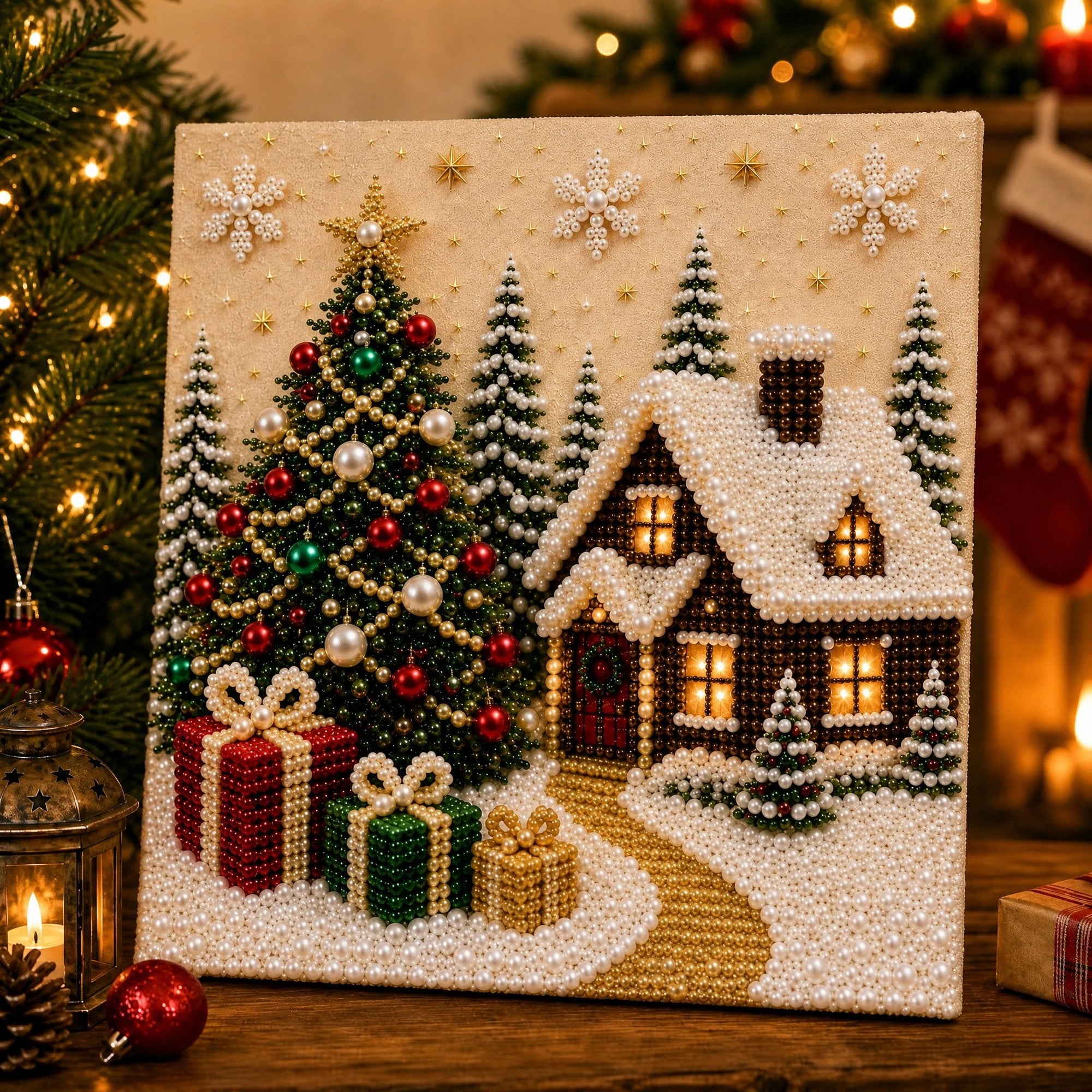 Vintage Christmas Scene Bead Painting Supplies with Step-by-Step Instructions DIY Pearl Christmas Home Wall Decor Sperical Gift Qme A One Size