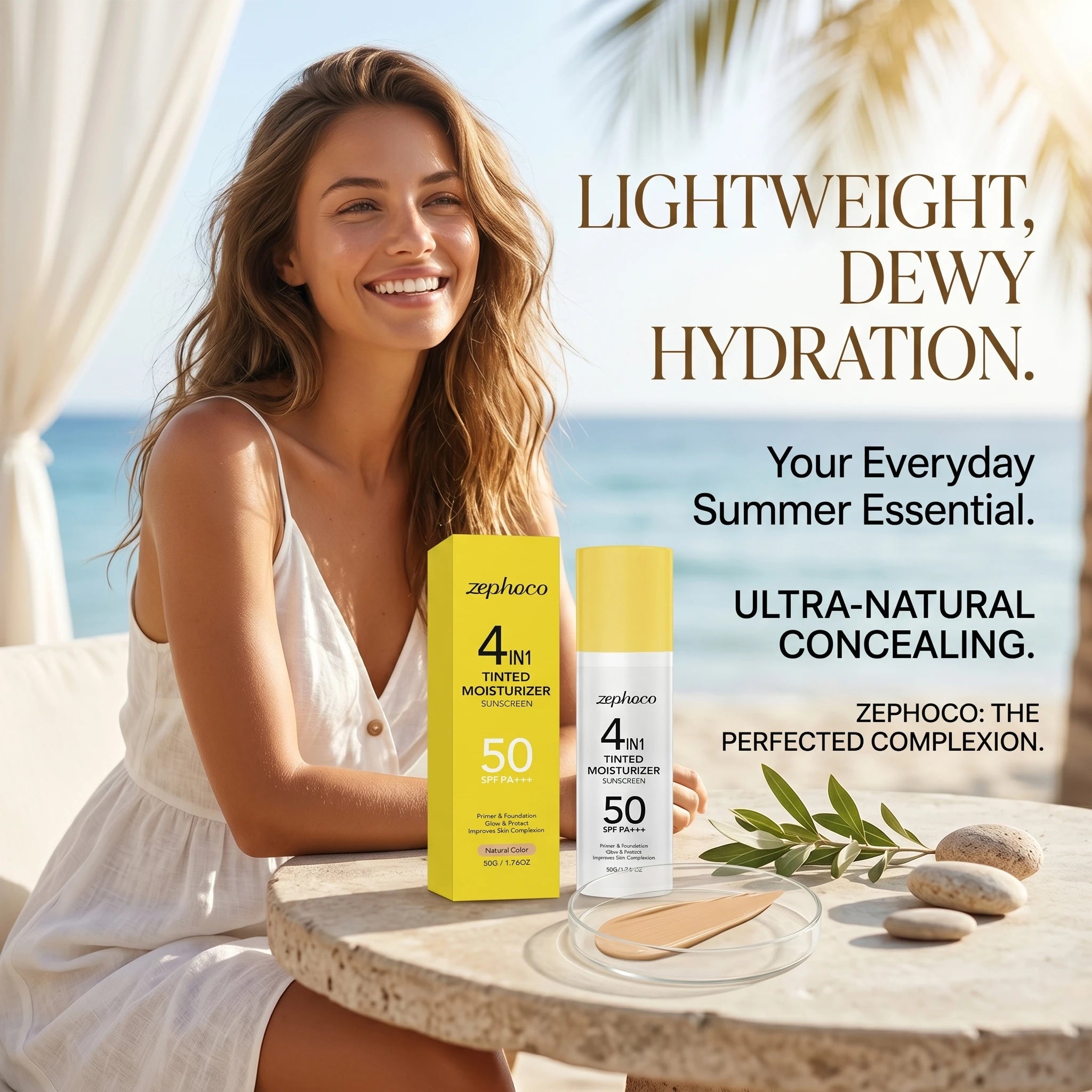 zephoco Tinted Moisturizer Sunscreen Spf 50 Anti UV Improve Skin Tone Full Coverage Foundation Base Makeup Moisturizing Sunblock Qme