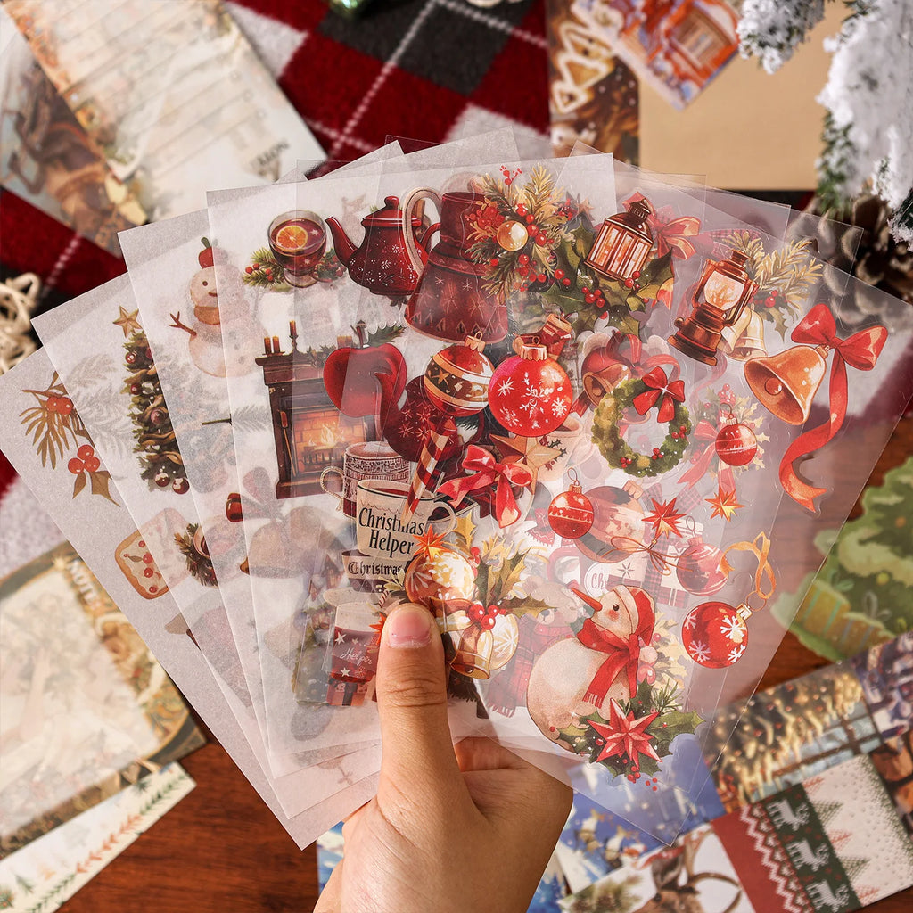 Christmas Stationery Gift Box Stickers+Paper Sheets for Scrapbooking Journal DIY,Planner Collage Diary Decoration Supplies Qme