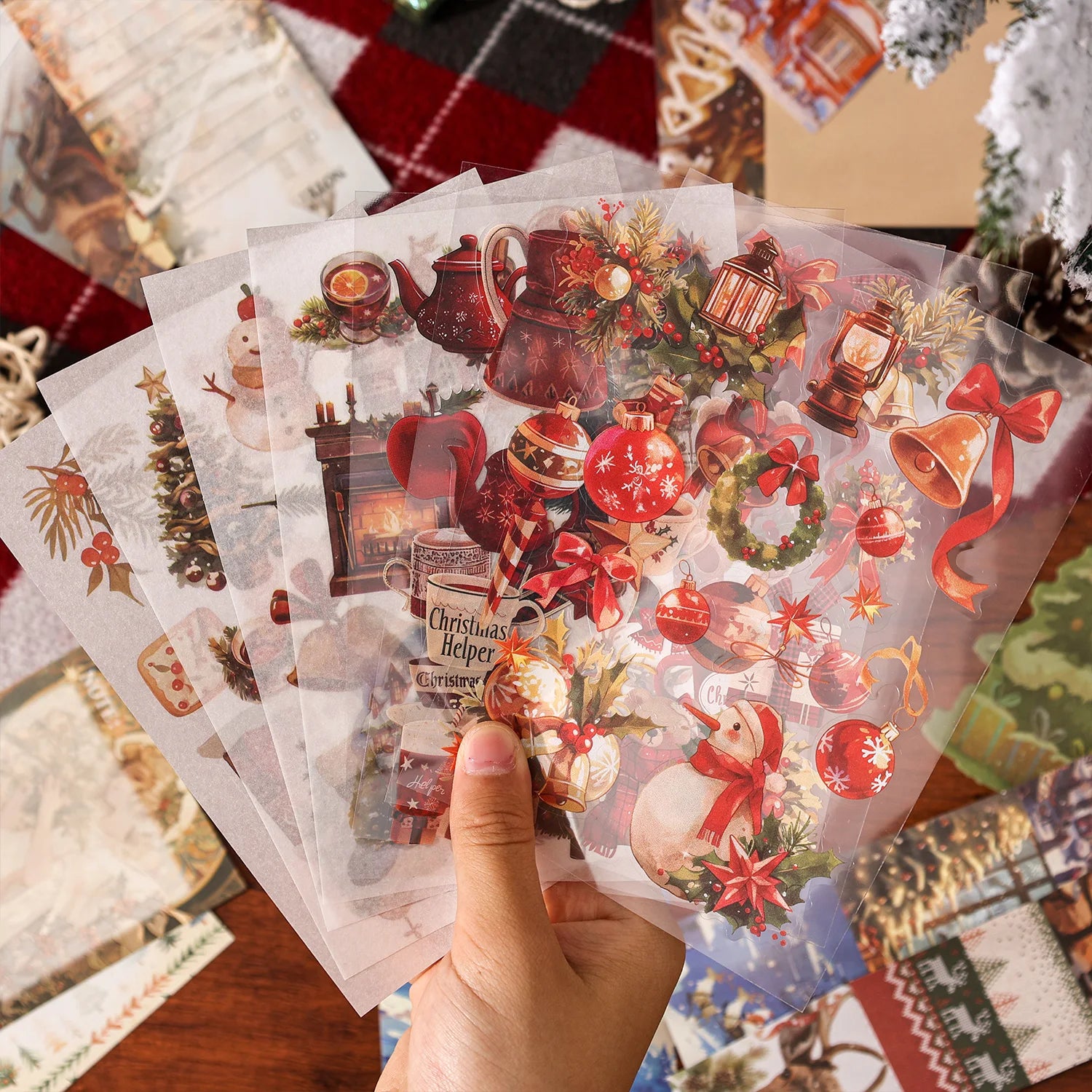 Christmas Stationery Gift Box Stickers+Paper Sheets for Scrapbooking Journal DIY,Planner Collage Diary Decoration Supplies Qme