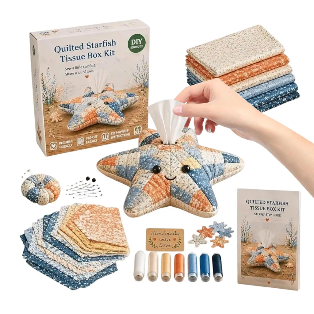 Quilted Sea Animal Tissue Box DIY Kit Handmade Decorative Handmade Tissue Box DIY Kit for Women Beginners Bathroom Office Home Qme