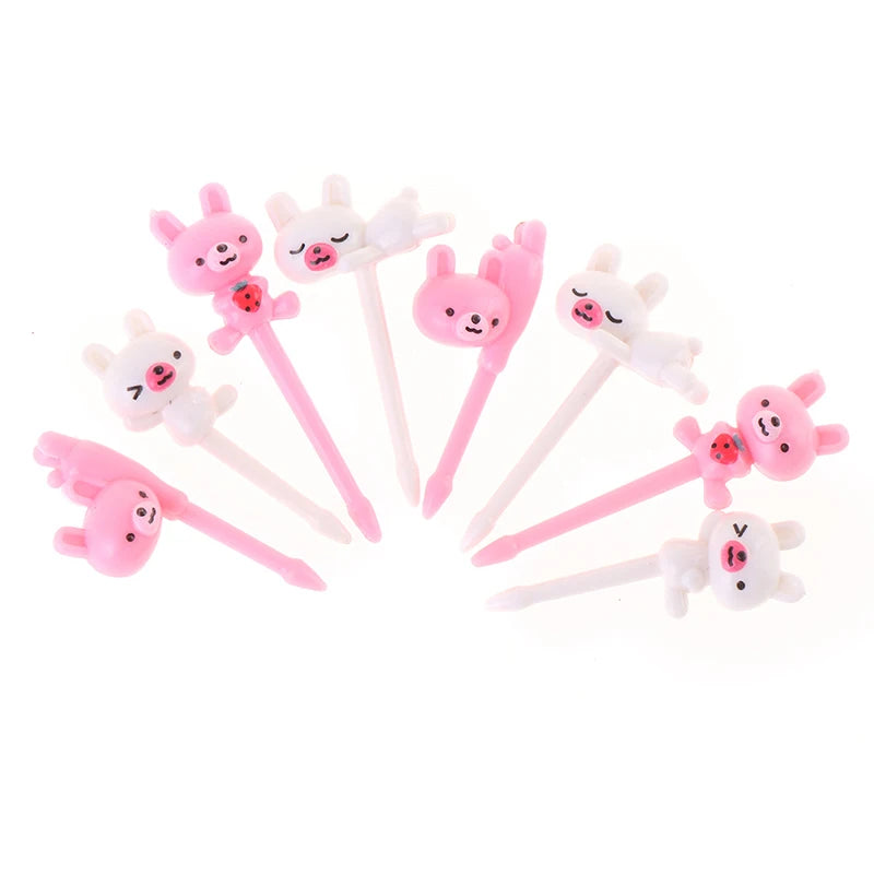 ^8Pcs Animal Farm Cute Bear Fruit Fork Mini Cartoon Children Snack Cake Dessert Pick Toothpick Bento Lunches Party Decoration Qme