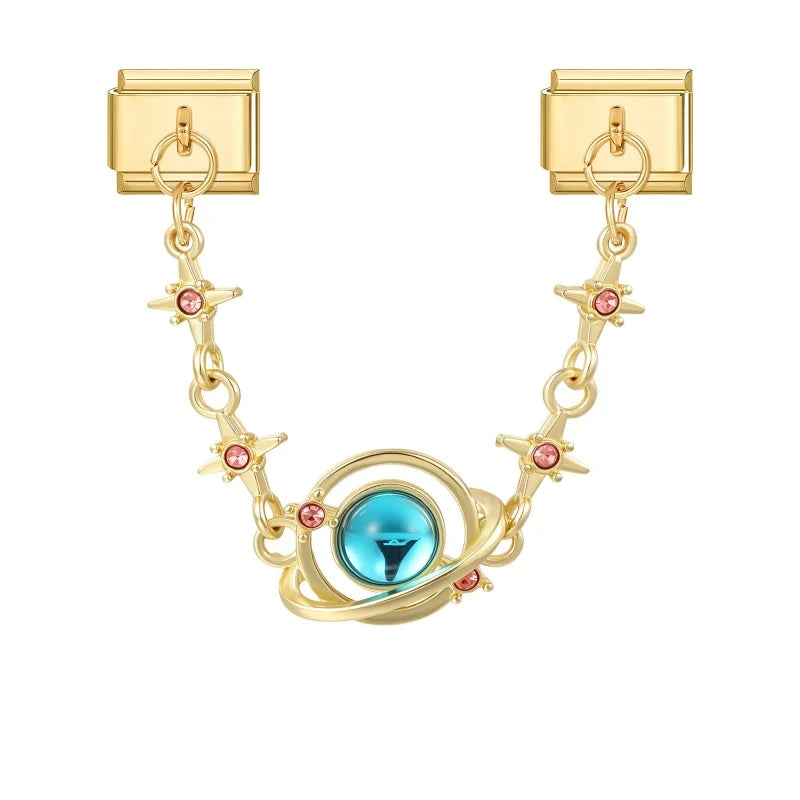 Fashion Bracelet Charms 9mm Full Zircon Shiny Gold Color Tassel Chain Gift for Friend Italian Stainless Steel Jewelry Wholesale Qme S 25