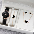 5 Pçs/set Relógio Feminino Moda Pulseira de Couro Analógico Relógios de Quartzo Conjunto de Jóias de Coração (Sem Caixa) Qme black