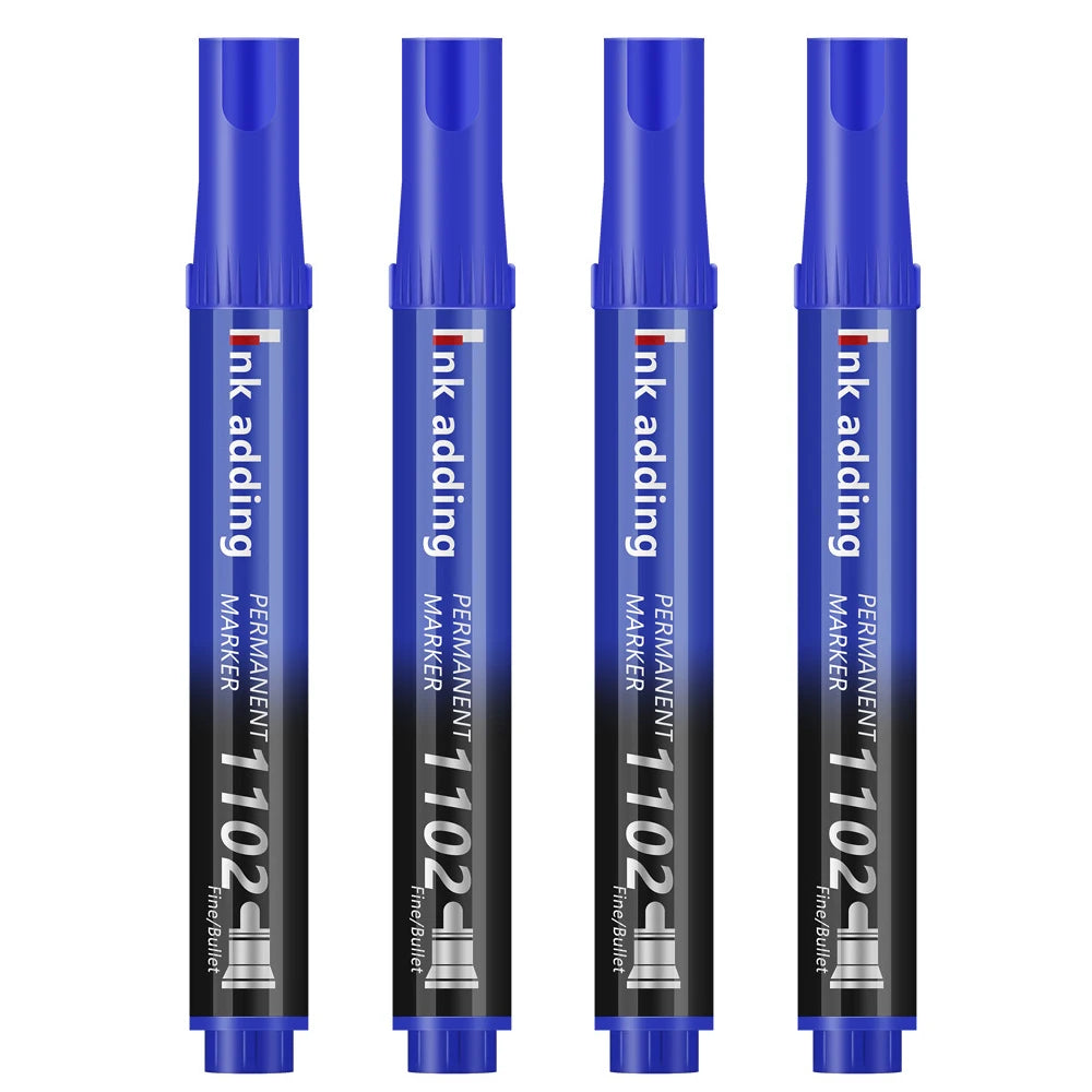 4Pcs/Set Permanent oily Marker Pen Waterproof Markers Crude Nib Black Blue Red Green Ink 2-3mm Color Marker Pens Qme 4 blue pen