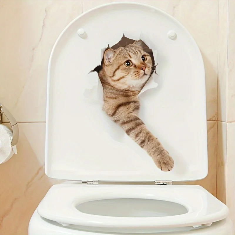 Cartoon Cat Toilet Sticker Bathroom Beauty Decoration Cover Qme