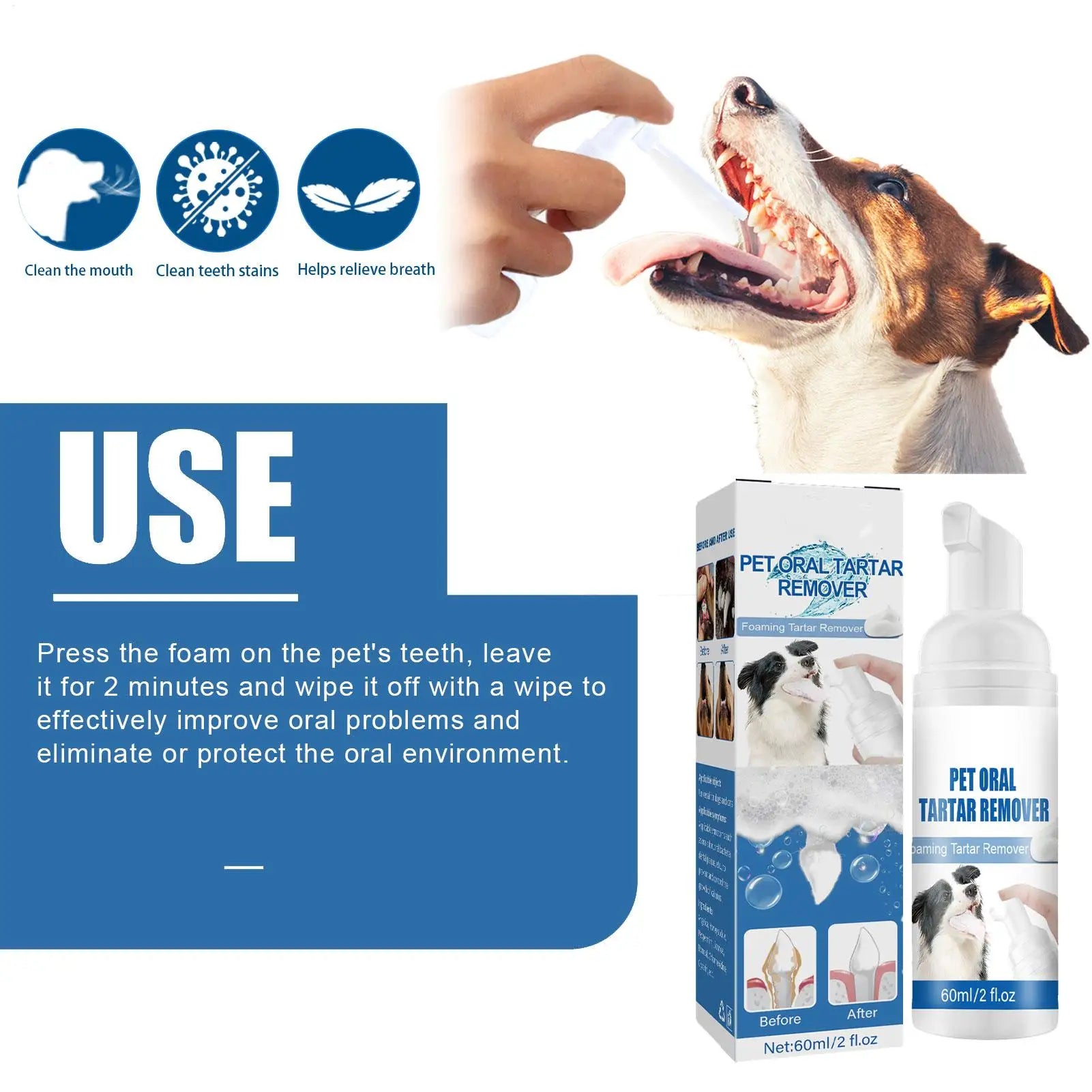 Tartar Remover For Dogs | Natural Dental Care Solution Foam | Control Tarter and Plaques, Clean Teeth Without Brushing Qme