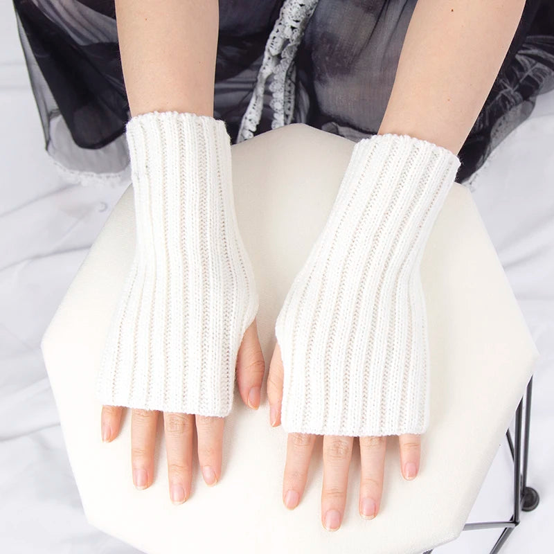 Women Gloves Fashion Hand Warmer Winter Glove Girls Arm Crochet Knitting Goth Lolita Solid Fingerless Mitten Kawaii Accessories Qme