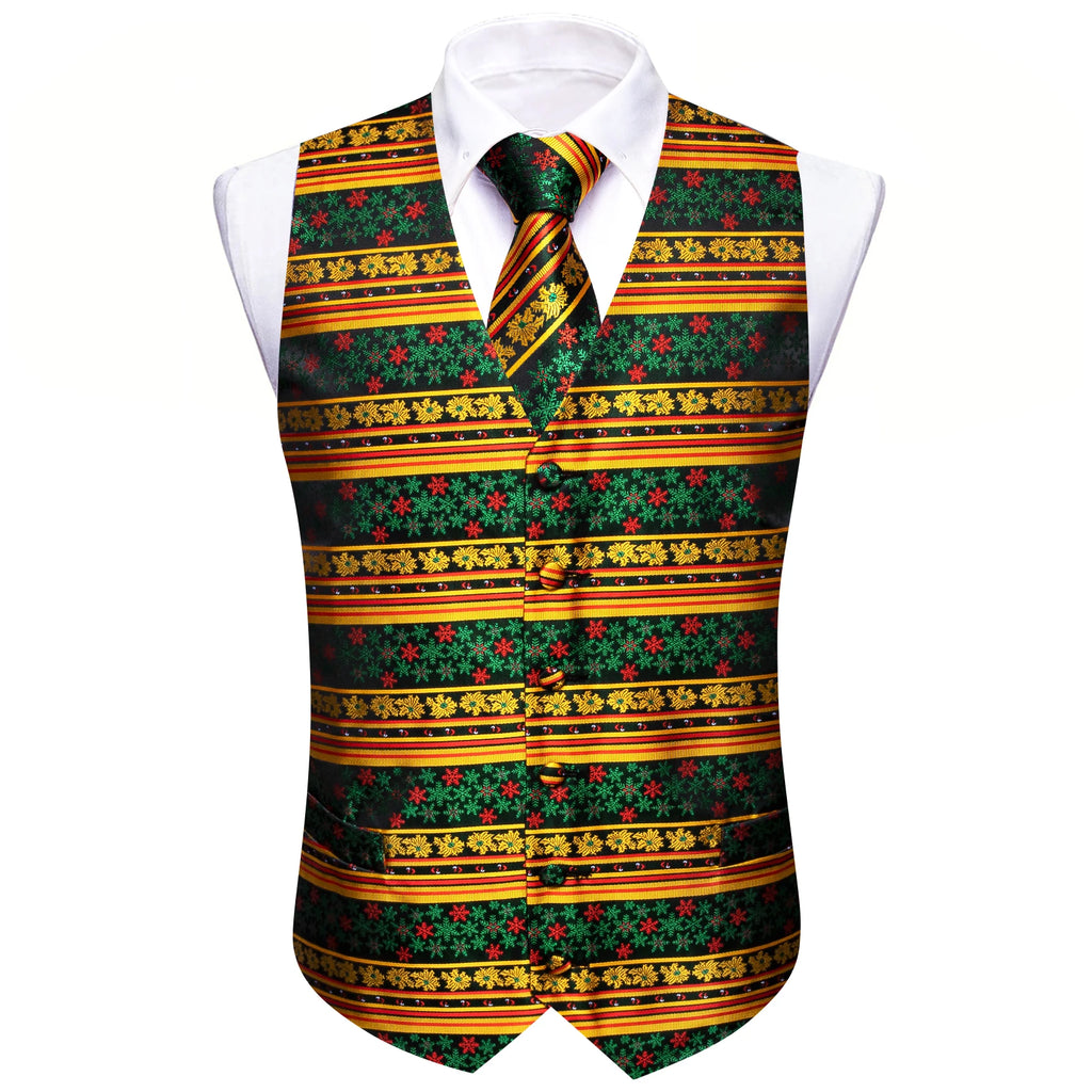 Christmas Colorful Men Vest Tie Pocket Square Cufflinks Set 4 Pieces Xmas Wedding Party Suit Accessories Gifts for Dad Boyfriend Qme BW-MJTZ0033 XXL