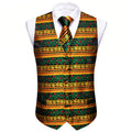 Christmas Colorful Men Vest Tie Pocket Square Cufflinks Set 4 Pieces Xmas Wedding Party Suit Accessories Gifts for Dad Boyfriend Qme BW-MJTZ0033 XXL