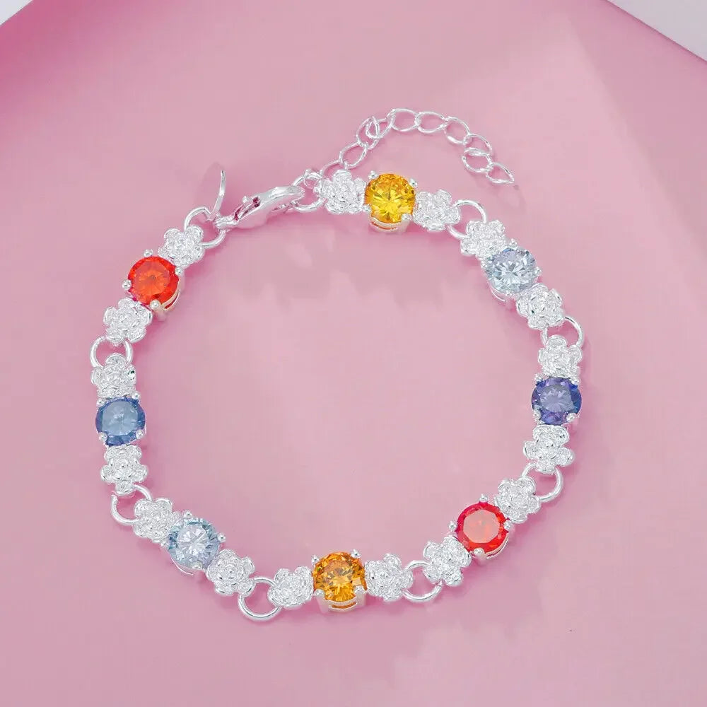 New trending 925 Sterling Silver Charm Luxury Colored Crystal Bracelets for Women Jewelry Fashion Party Wedding Accessories gift Qme