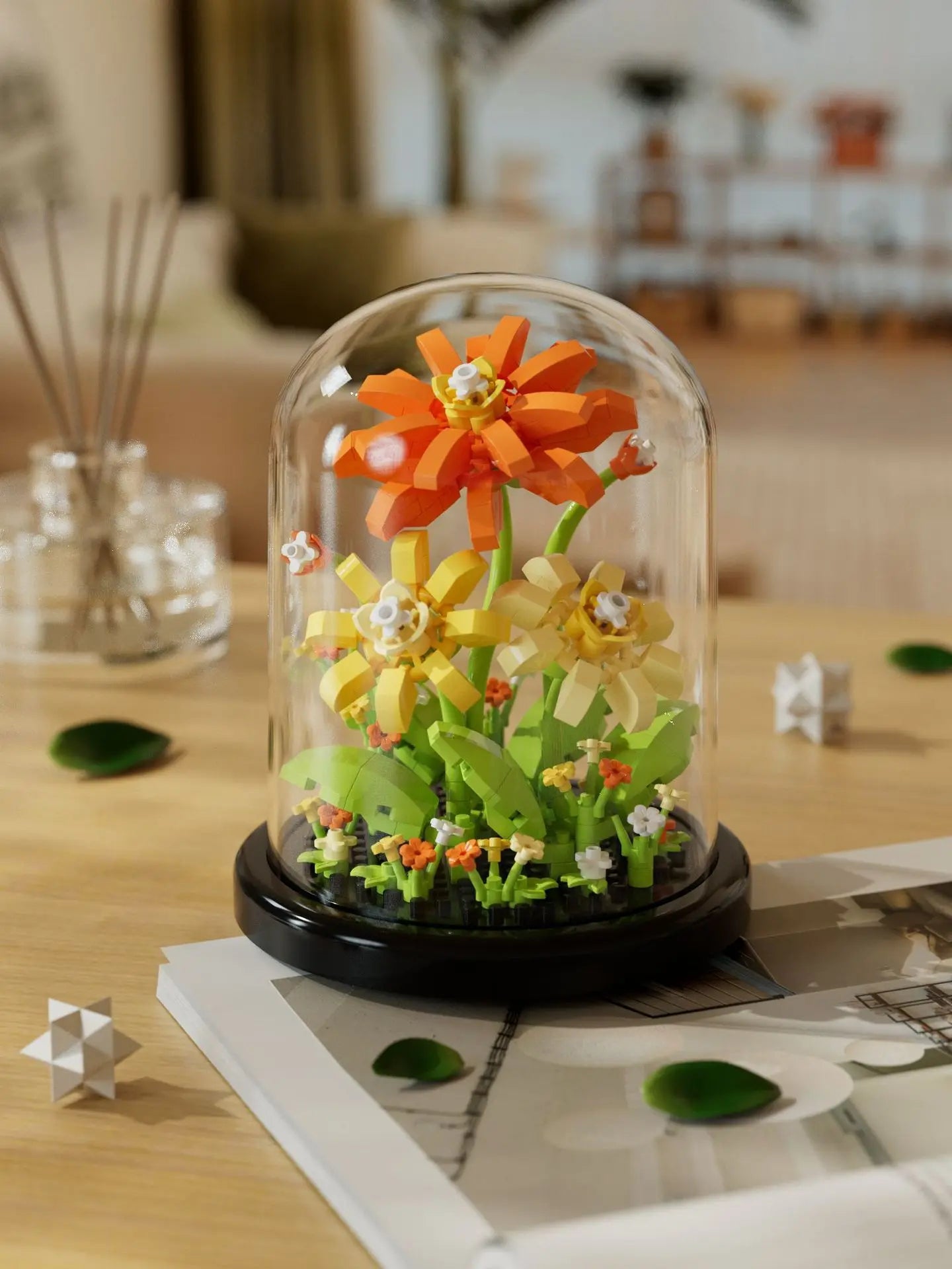 Flower Bouquet Bonsai Building Blocks Artificial Plastic Plant Dust Cover Micro Model Home Decoration Toys For Kid Birthday Gift Qme 285pcs