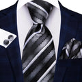 Hi-tie Striped Black White Silk Elegant Tie Men Groom Wedding Necktie
