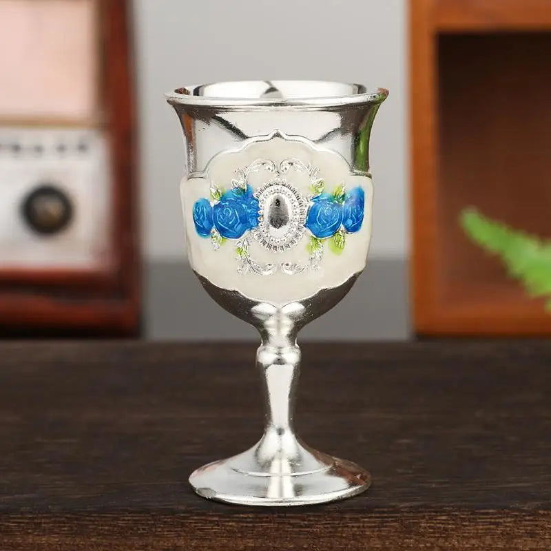 European White Wine Cup Vintage Glass Classic Metal Drinkware Goblet Qme silvery blue