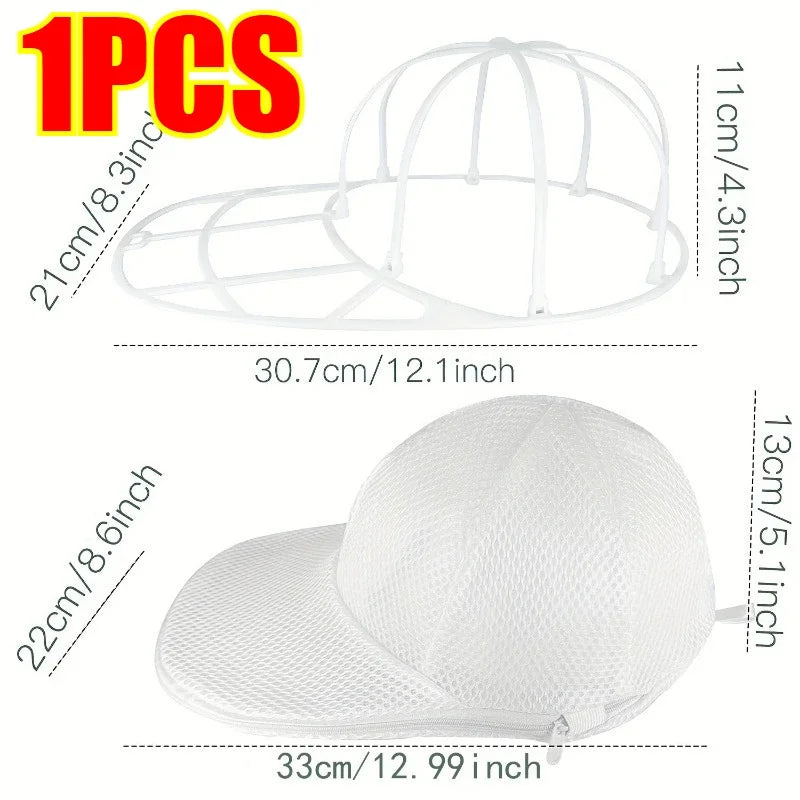 Hat Washer Portable Multifunctional Baseball Cap Cleaner Washing Hat Cage Protector Hat Shaper for Washing Machine Organizer Qme 1PCS-White