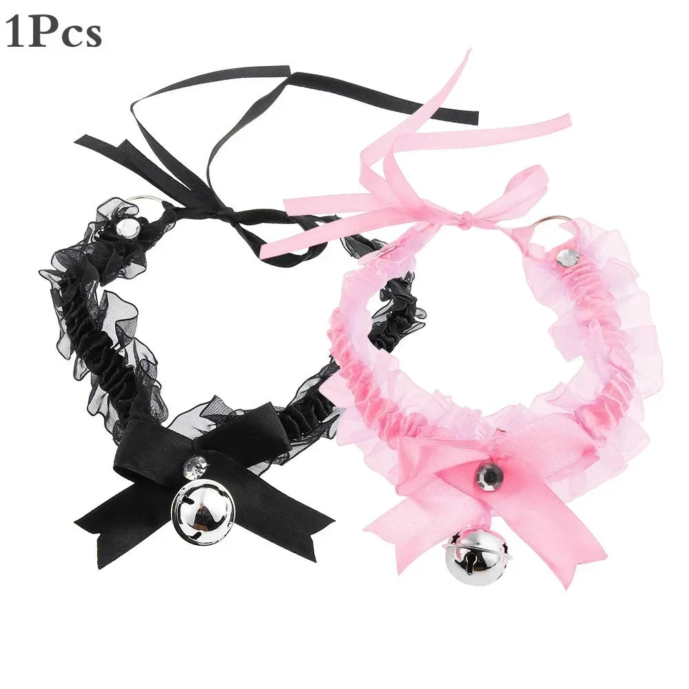Lace Aesthetic Necklace Bow Knot Bell Choker Women's Cute Collar Qme