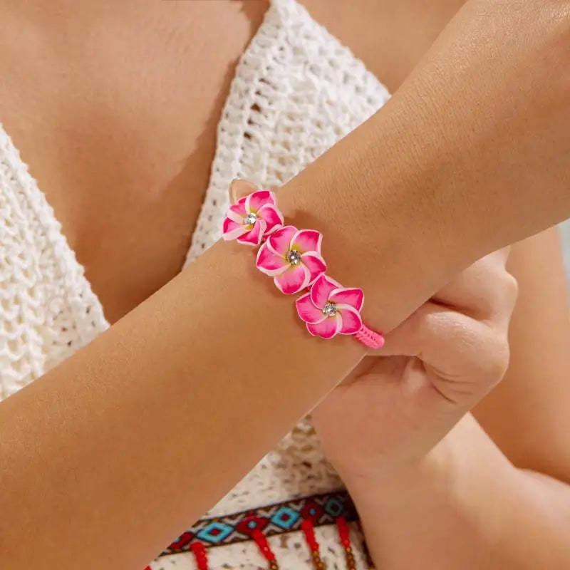 Boho Hawaiian Flower Bracelet Women Beaded Braid Rope Bangle Summer Qme A6