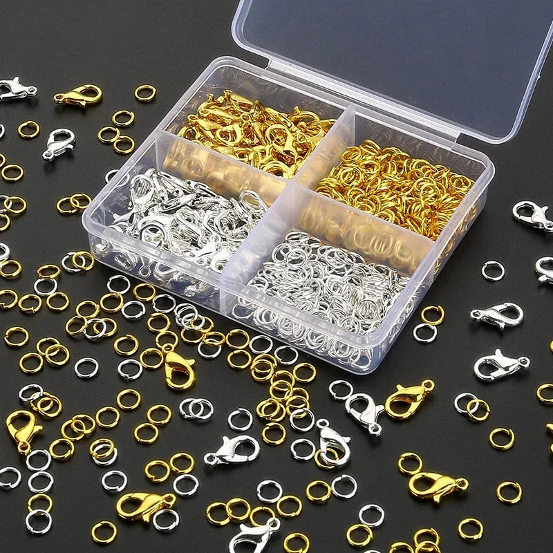300pc Jewelry Making Connect Kit Durable Lobster Clasps & Jump Rings with Storage Box for DIY Chain Necklace Bracelet Supplies Qme