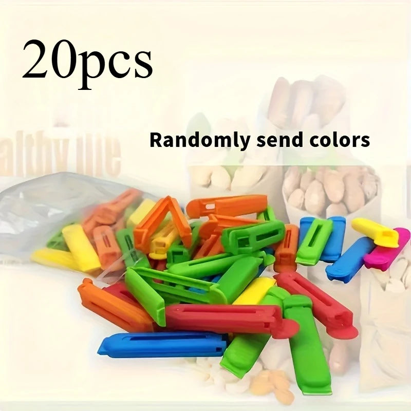 Colorful Food Storage Clips - Secure Snap-Lock Clips for Snacks, Nuts, and More - Durable Plastic Kitchen Clips for Freshness Qme 20pcs