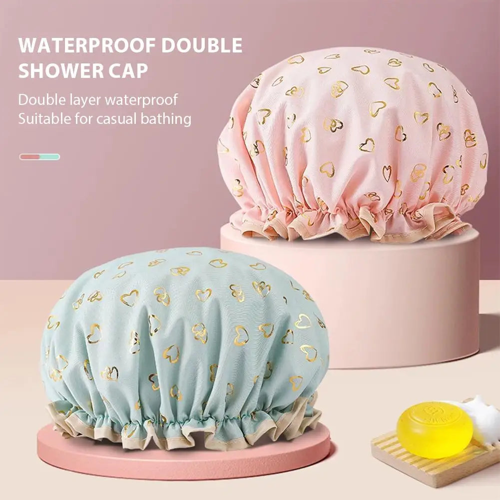 Large Shower Caps Women Reusable Waterproof Cap Double Layers Bath Qme