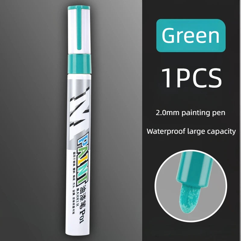 Car paint scratches repair brush pen waterproof water paint marker pen car tire tread care automotive black white red silver Qme green
