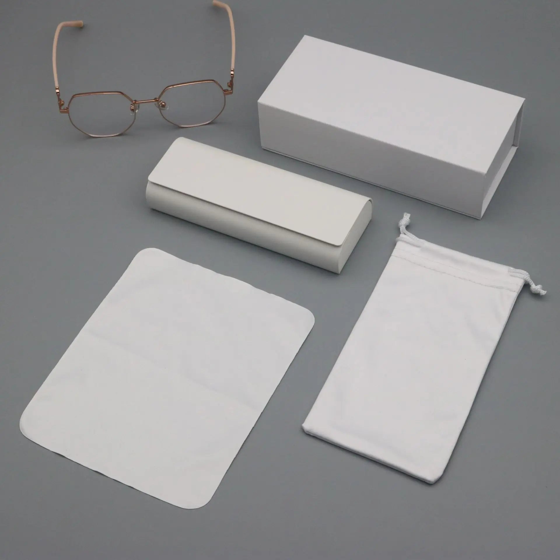 4 pcs Set High-Quality White Eyeglass Case Handmade Faux Leather Large Capacity Storage Luxurious Premium Feel Eyeglass Box Qme Handmade Box Set