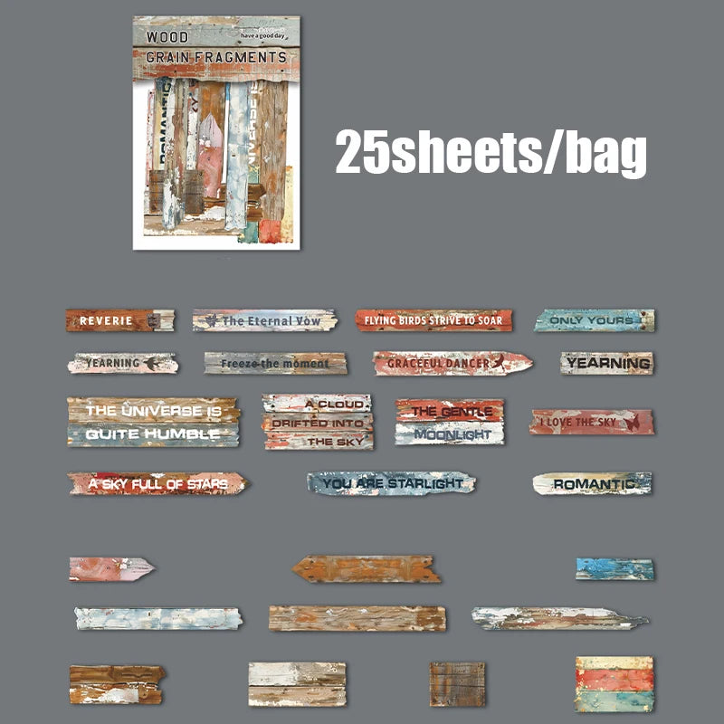 25 Sheets/Bag Wood Grain Tree Rings Themed Embossed Hard Card Stickers for DIY Scrapbook Phone Case Decoration Student Reward Qme 3