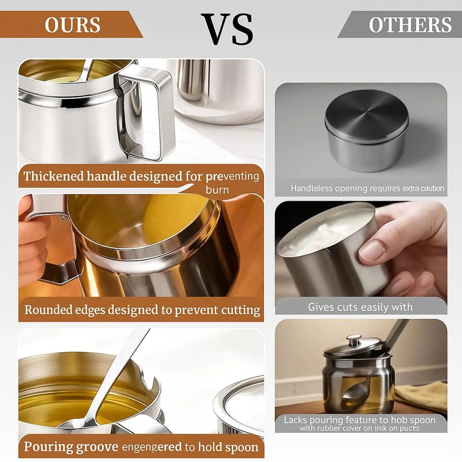 Sugar Bowl Lid Stainless Steel Storage Pot Seasoning Container Spoon Qme