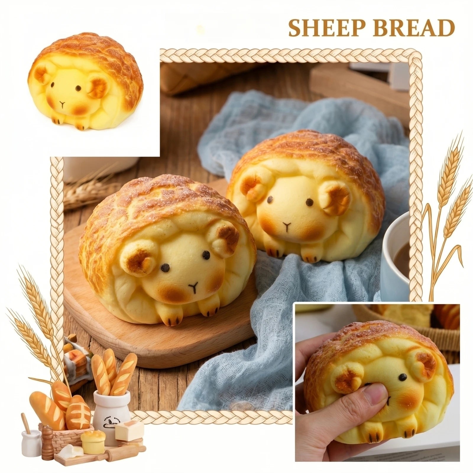 Cartoon Simulated Sheep Bread Decompression Model Decor Props for Party Slow-rebound Stress-relieve Fidget Toy Fun Gift Qme yellow One Size