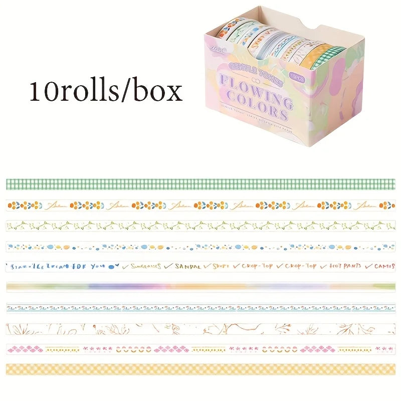 10 Roll/Box Tape Gentle Color Series Tape Cutting Pasting Thin Stickers Album Diary Decoration Phone Case Cup Diary Decoration Qme 3