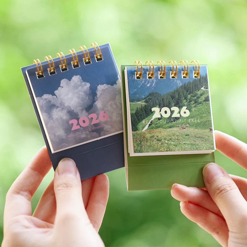 2026 Landscape Mini Desk Calendar Creative Coil Planner Desktop Qme