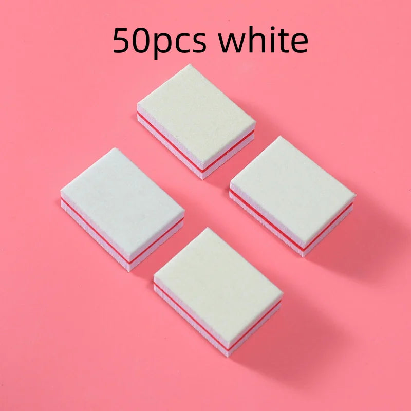 10/50/100pcs mix Double-sided Mini Nail File Blocks Colorful Sponge Nail Polish Sanding Buffer Strips Polishing Manicure Qme 50pcs white